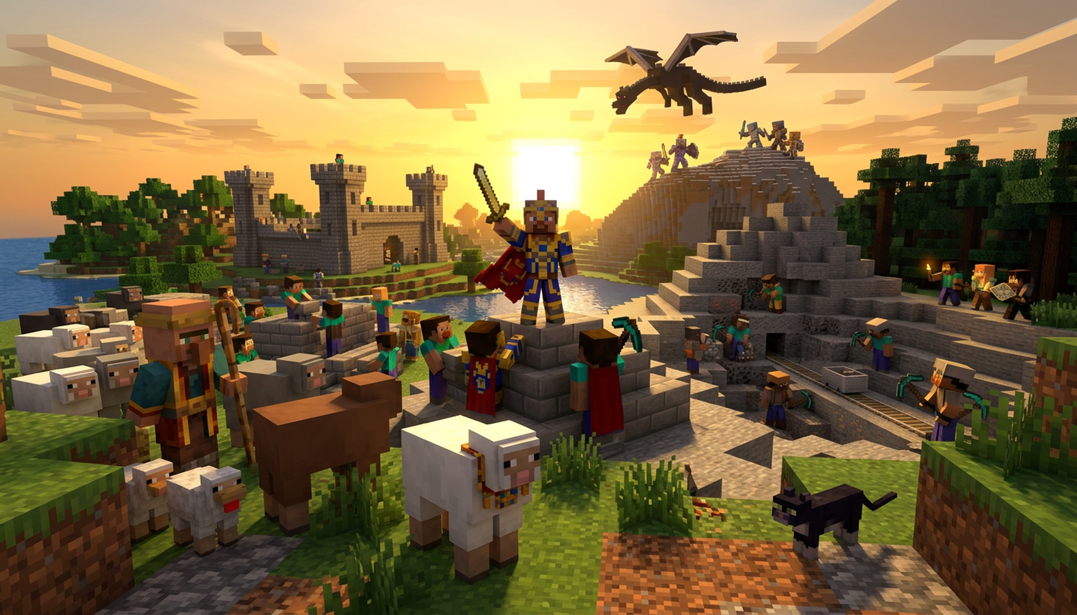 A Minecraft world at sunset: a commander, an army, a castle, and a dragon — this is what Agentic AI looks like